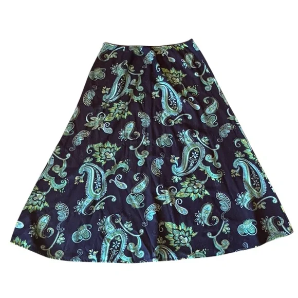 Croft & Barrow Blue Peacock Paisley Print Skirt Side Zipper 100% Rayon Size 14 - Picture 2 of 4